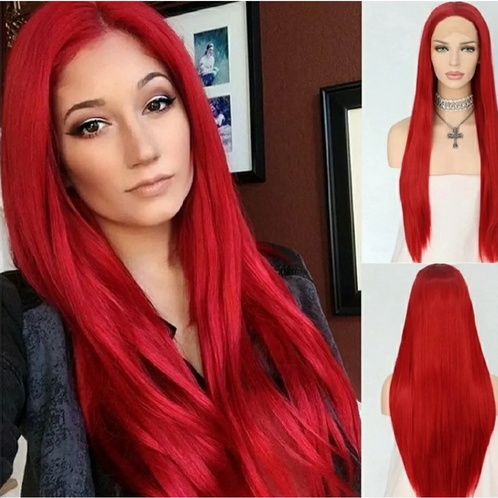 22” Red STRAIGHT  LaceFront WIG NEW